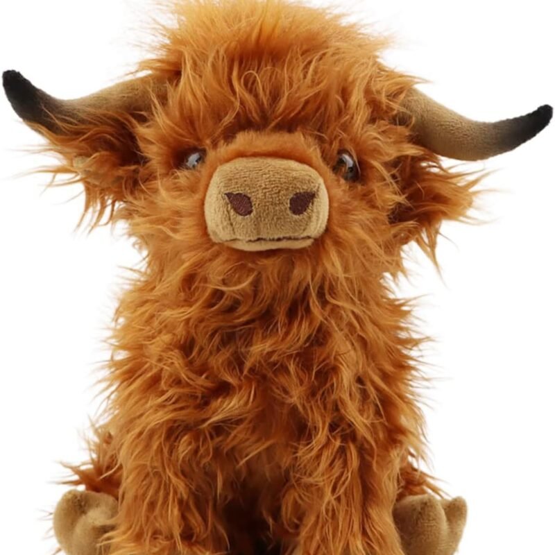 Cute Highland Cows Stuffed Animals,10.5 inches Realistic Cow Plush Toy,Highland Cattle Farm Toy Present for Adults Kids Boys Christmas Halloween Girls Birthday Plush Present