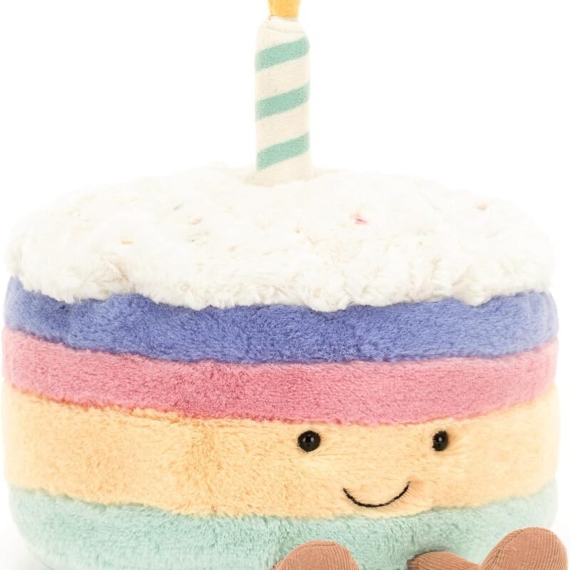 Jellycat Amuseables Rainbow Birthday Cake Stuffed Toy, Medium 6 inches - Dessert Plush - Birthday Gift