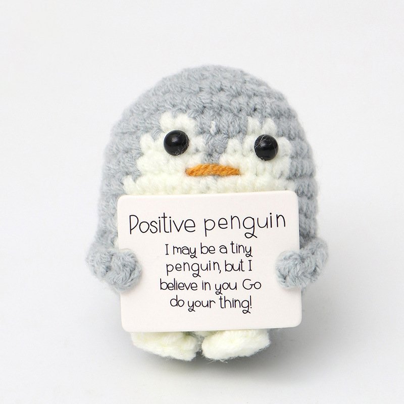 Positive Light Grey Penguin Crochet Kit, DIY Crochet Starter Kit