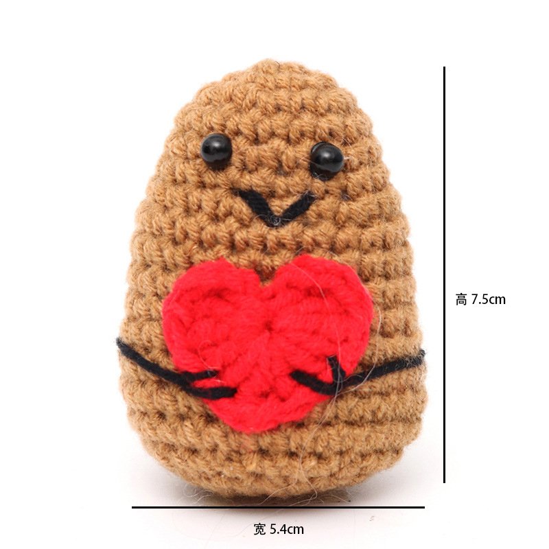 Dark brown knitted heart-shaped potato Crochet Kit, DIY Crochet Starter Kit