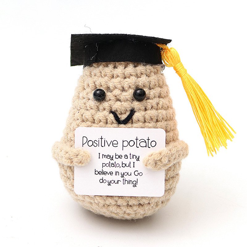 Potato V-shaped mouth black graduation cap Crochet Kit, DIY Crochet Starter Kit
