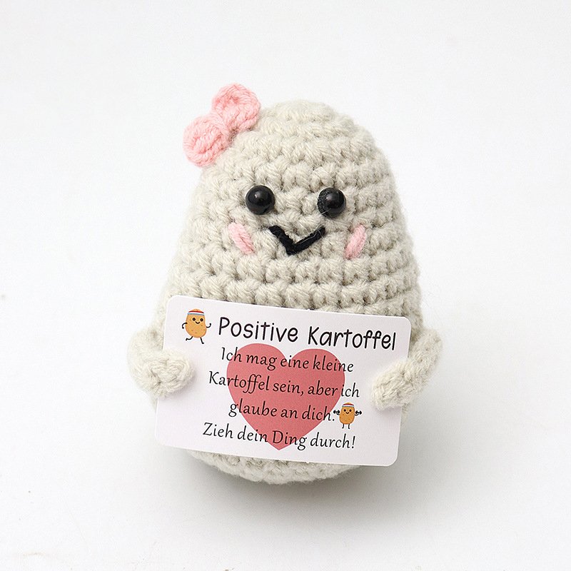 Potato-shaped white V-shaped mouth, double cheeks, no eyelashes, bow, German colored card Crochet Kit, DIY Crochet Starter Kit