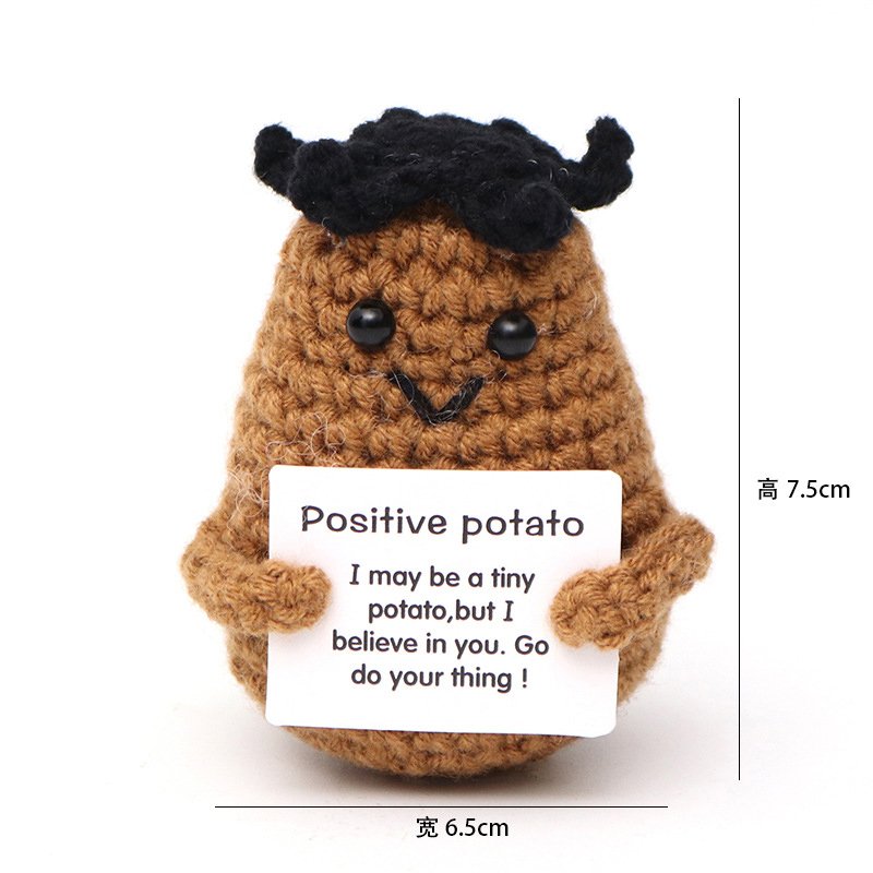 Potato, dark brown hair, Positive Crochet Kit, DIY Crochet Starter Kit