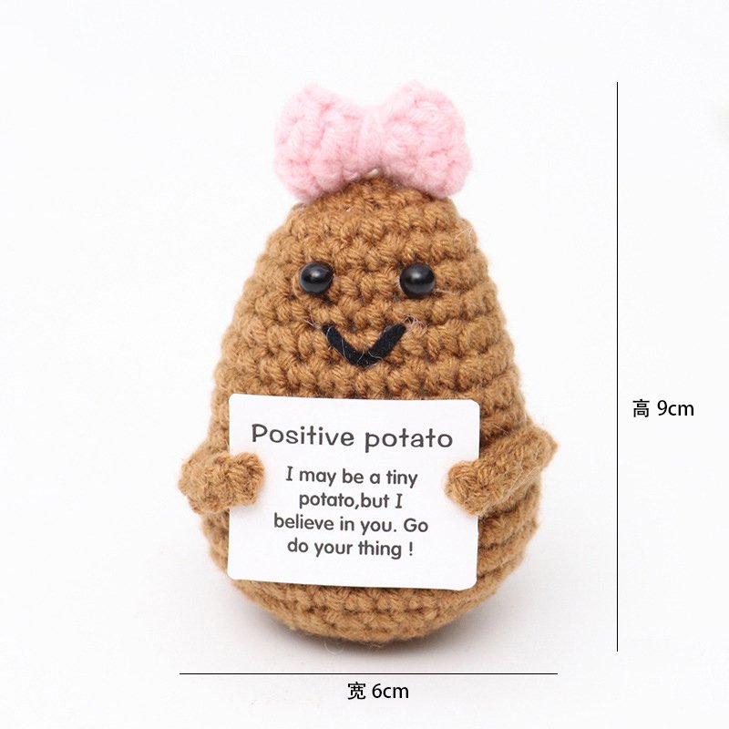Potato, dark brown, with a double-layered bow in the middle, positive. Crochet Kit, DIY Crochet Starter Kit