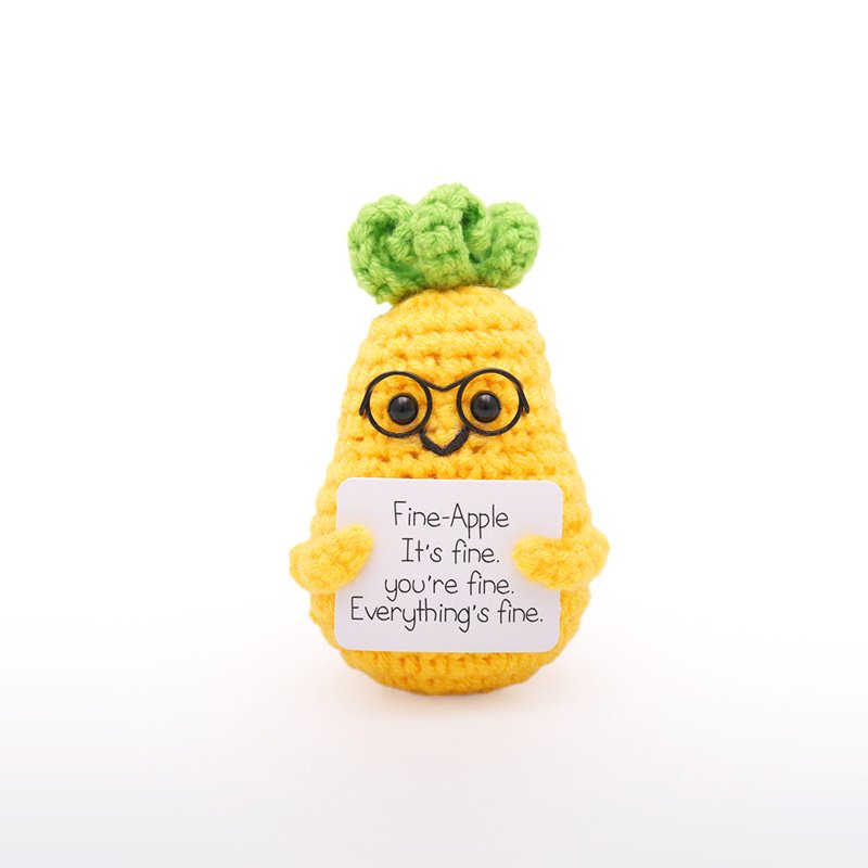 Long pineapple, bright yellow, wearing glasses, F card, eyes 0.6cm Crochet Kit, DIY Crochet Starter Kit