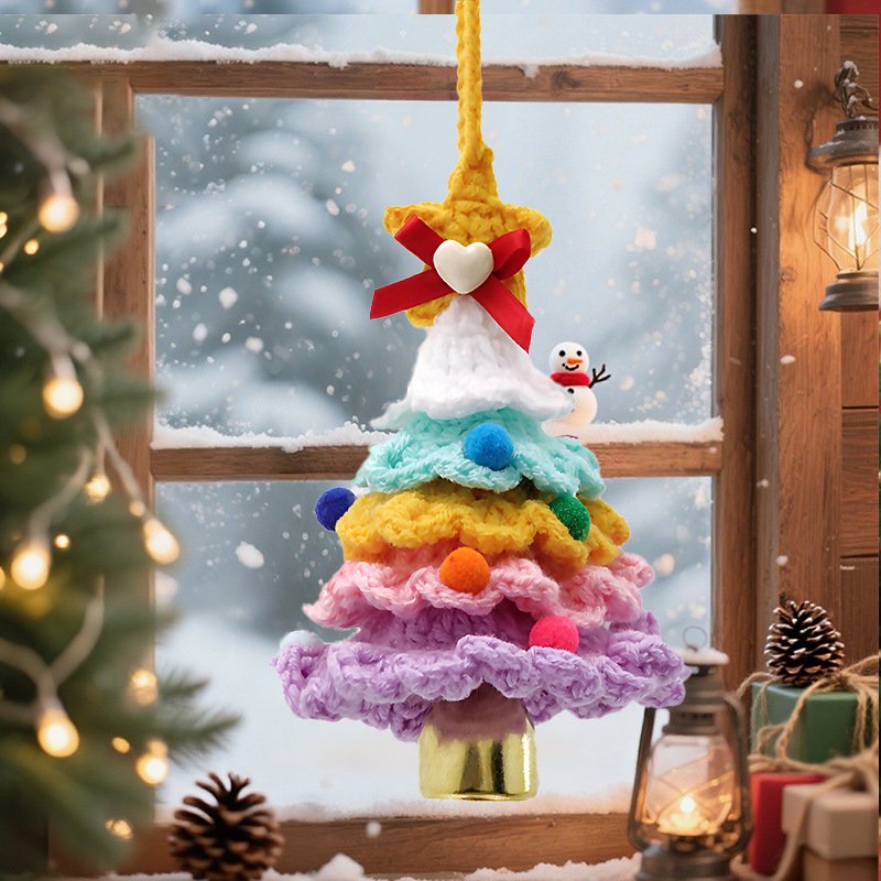 Light purple gradient Christmas tree with small bells Crochet Kit, DIY Crochet Starter Kit