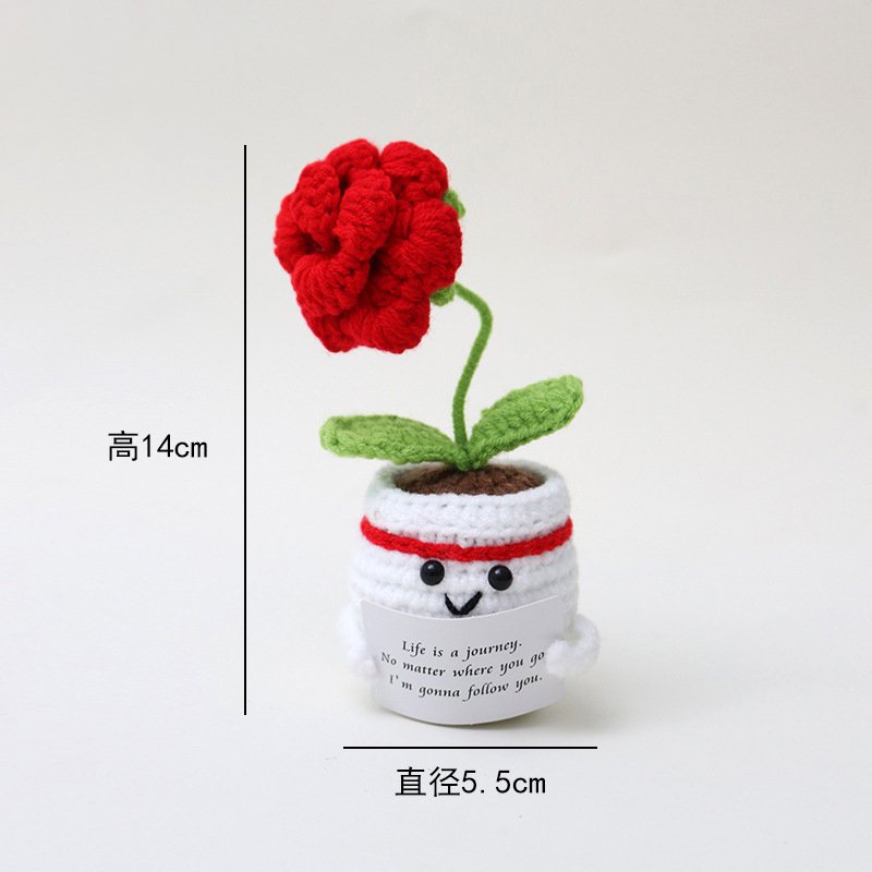 Large hibiscus in white pot, L-shaped card, eyes 0.6cm Crochet Kit, DIY Crochet Starter Kit