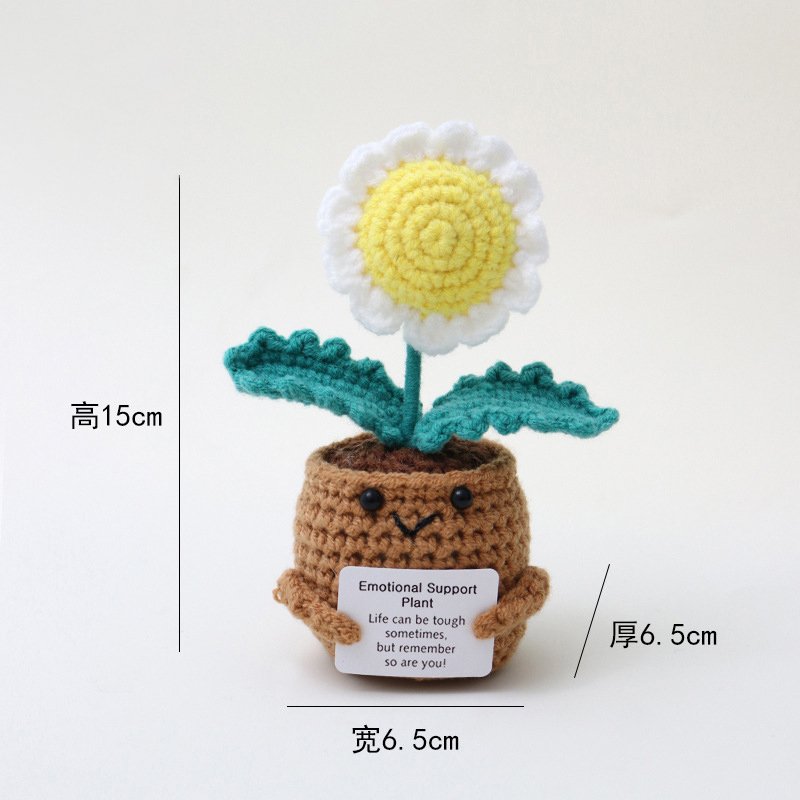 Daisy potted plant, white card, eyes 0.6cm Crochet Kit, DIY Crochet Starter Kit
