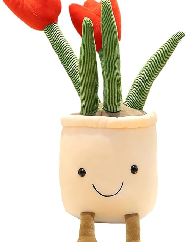 Jellycat Tulip Plush Toy, 13.7" Flower Pot Stuffed Plushie Pillow Decoration, Soft Fluffy Toy Succulent Plants Friend Throw Pillow, Multicolor (Pink-Tulip)