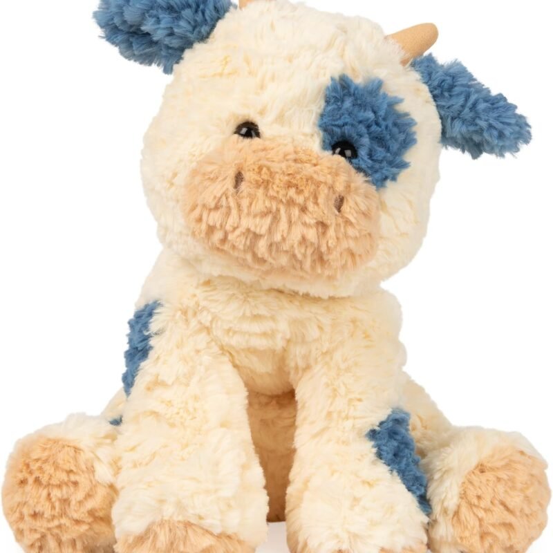 Jellycat Cozys Collection Cow, Stuffed Animal for Ages 1 and Up, Spring Decor Plush Toy, Cream/Blue, 10??