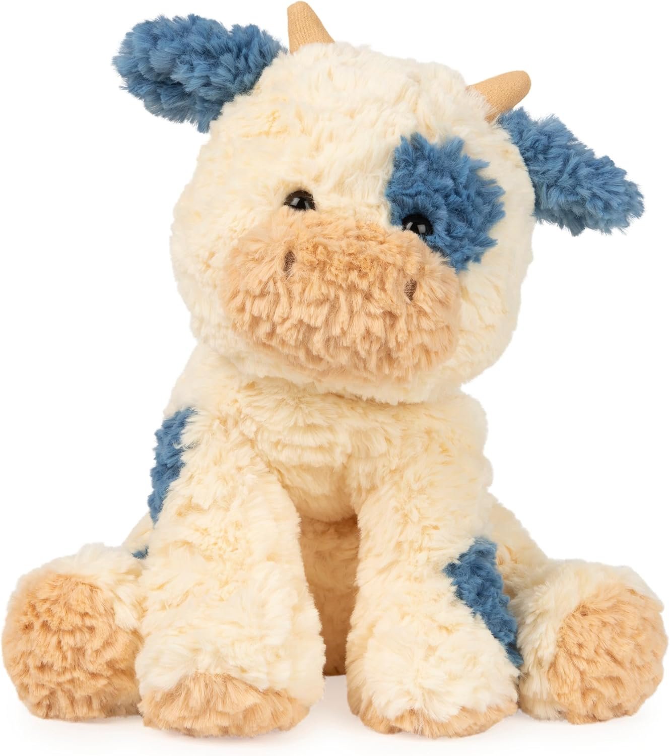 Jellycat Cozys Collection Cow, Stuffed Animal for Ages 1 and Up, Spring Decor Plush Toy, Cream/Blue, 10??