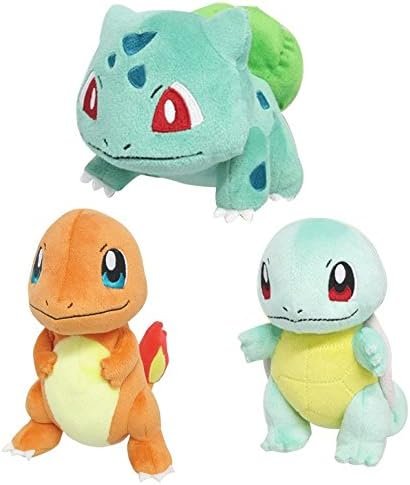 Set of 3 Sanei Pokemon PP17 Bulbasaur, PP18 Charmander, PP19 Squirtle Stuffed Plush
