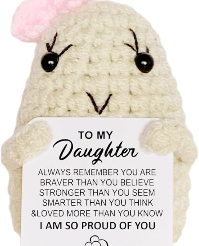 Positive?Crochet Funny Knitted Wool Doll Toy with Positive Card - Creative Cute Mini Crochet Positive Potato Dolls Cheer Up Gift for Family Kids Friends Encouragement Decoration (B- to My Daughter)