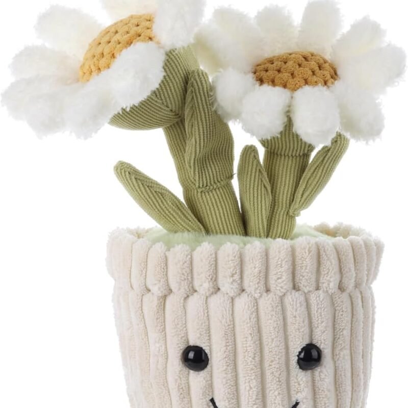 Apricot Lamb Soft Daisy Plant Plush Toy, Stuffed Green Pot, Kawaii Plushie for Kids 10 Inches