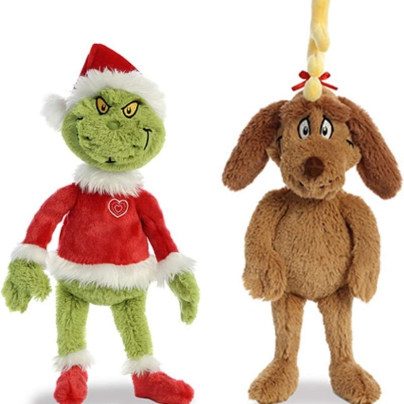 Aurora World Plush Bundle of 2, 18" Grinch Santa, & 18" Max with Antler, Multicolor