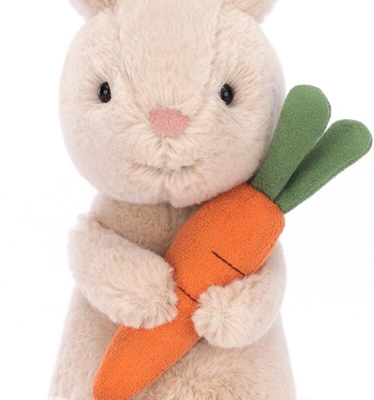 Jellycat Bonnie Bunny with Carrot Stuffed Animal, 7 inches- Rabbit & Bunny Plush Toy - Classic Children's Gift