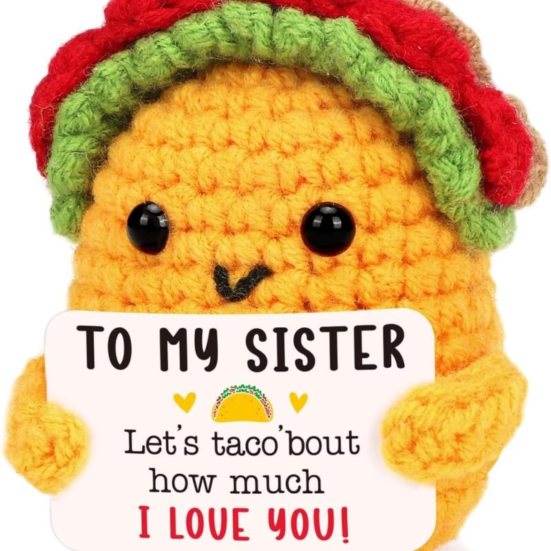 Positive Crochet Taco Animals Relaxation Self Care Get Well Gemini Gifts for Women Birthday Gift Friends Friendship Sister Emotional Inspirational Support Pickle Duck Potato Christmas Home Fall Decor