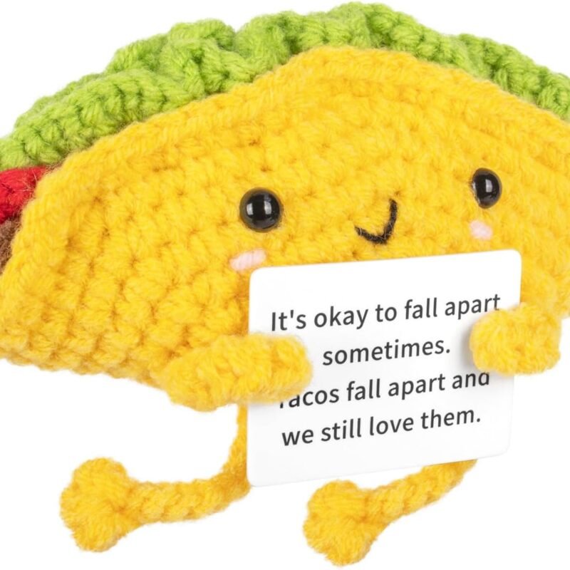 Funny Positive Coffee, Emotional Crochet Doll, Cute Crochet Potato Partner Toy with Positive Card Cheer Up Funny Gag Gifts for Best Friend Birthday Women Teacher Fall??Coffee