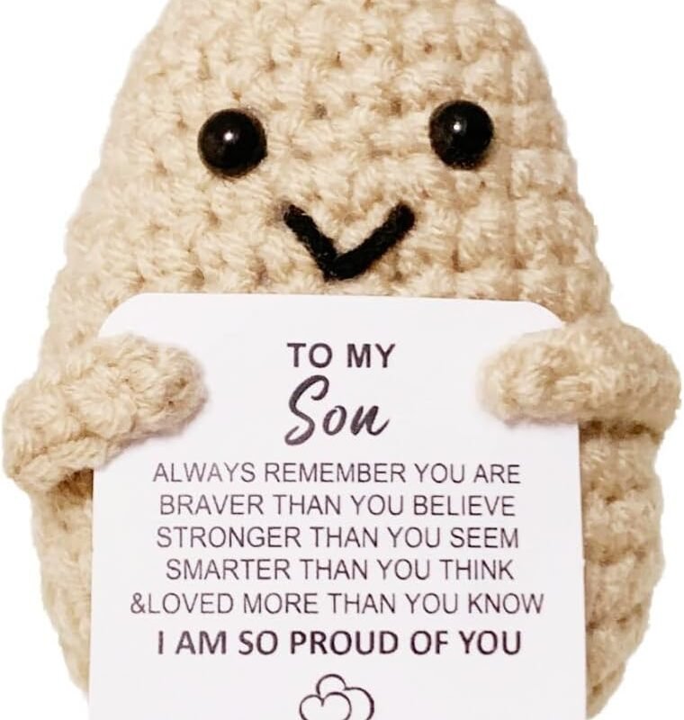 Positive?Crochet Funny Knitted Wool Doll Toy with Positive Card - Creative Cute Mini Crochet Positive Potato Dolls Cheer Up Gift for Family Kids Friends Encouragement Decoration (B- to My Daughter)