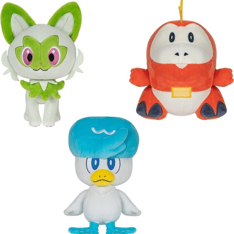 Pok??mon Paldea First Partner Plush 3 Pack - 8-Inch Pok??mon Plush of Fuecoco, Quaxly, and Sprigatito