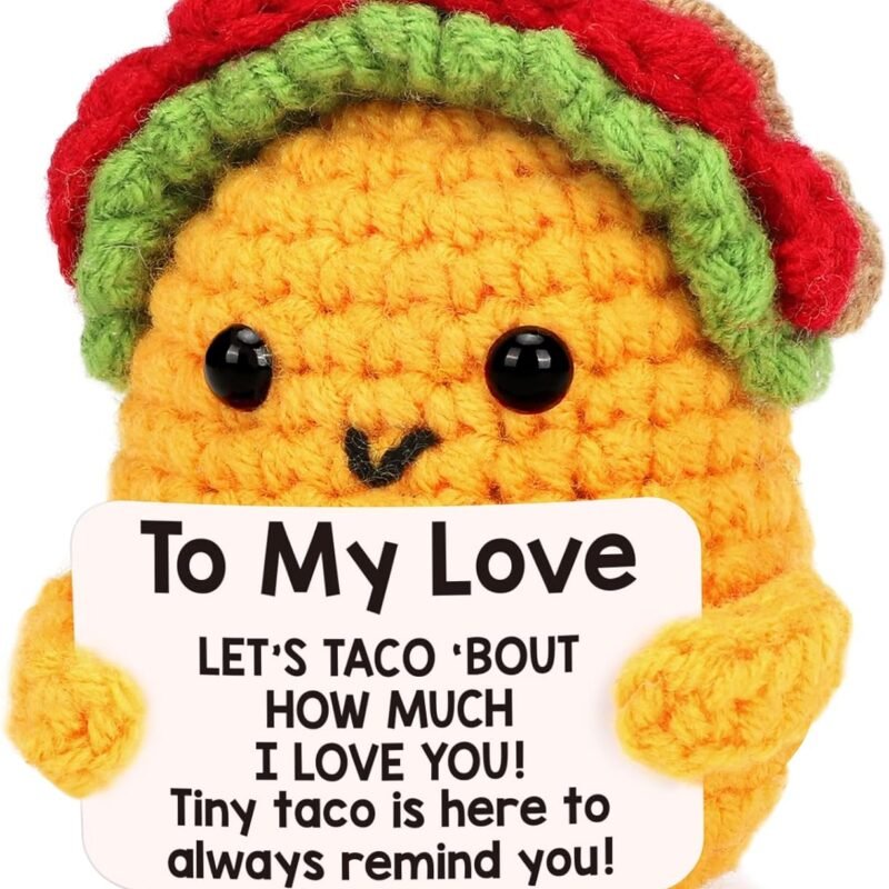 Positive Crochet Taco Animals Relaxation Self Care Get Well Gemini Gifts for Women Birthday Gift Friends Friendship Sister Emotional Inspirational Support Pickle Duck Potato Christmas Home Fall Decor