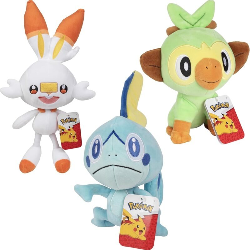 Pokemon 8" Scorbunny, Grookey & Sobble Plush 3-Pack - Officially Licensed - Sword & Shield Galar Starter Set - Authentic Soft Stuffed Animal Toy - Christmas Stocking Stuffer Gift for Kids, Boys, Girls