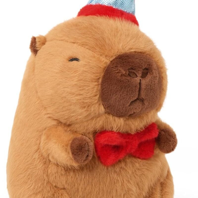Ditucu Cute Capybara Plush Wear Strawberry Hat Soft Capibara Stuffed Animal Plushies Toys Hugging Gifts for Kids Brown 9 inch