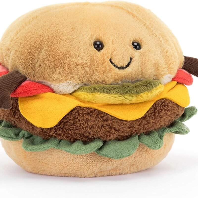 Jellycat Amuseables Burger Stuffed Toy, 4.5 inches - Food Plush - Fun Gift Idea