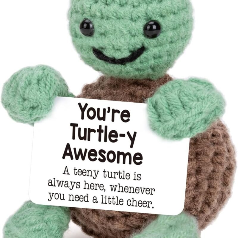 Mini Funny Turtle Christmas Birthday Gifts for Women Men Grandkids, Stocking Stuffers for Teen, Inspirational Small Animals Cute Stuff Things, Handmade Emotional Positive Crochet Turtle Decorations