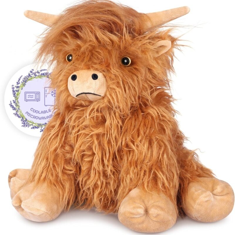 Heatable & Coolable Highland Cow Stuffed Animals Plushie, Microwavable Heating Pad for Soothing & Relaxation, Lavender Scented Cattle Plush Toys for Stress Relief, Stuffed Cow Gifts