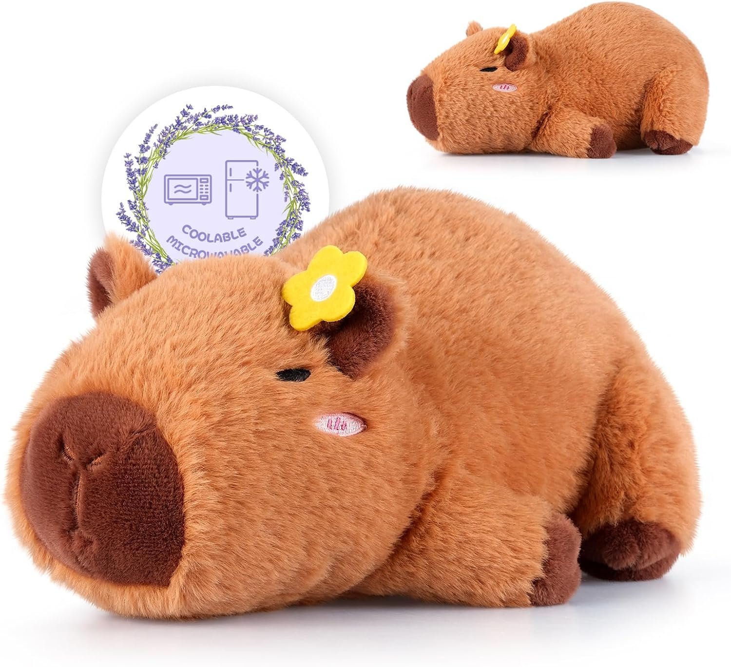 Heatable & Coolable Lying Capybara Stuffed Animal, Microwave Heating Pad for Period Cramps, Stuffed Capybara Plushie Cute Plushies, Stuffed Capybara Plush Capybara Gifts for Girls & Boy